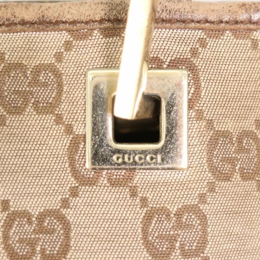 Gucci GG Canvas Tote Bag Beige Leather Handbag Travel Laptop - Picture 6 of 10